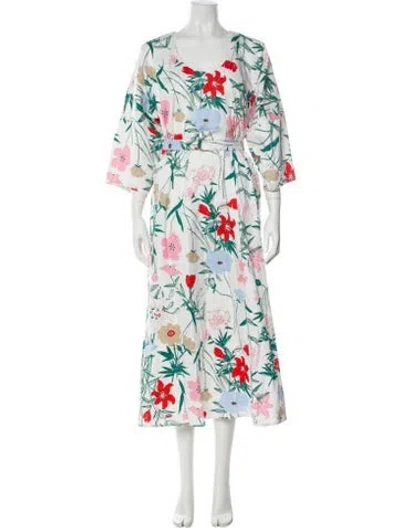 Pre-owned Marimekko Floral Print Long Dress In White