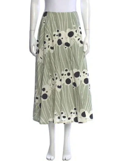 Pre-owned Marimekko Floral Print Long Skirt In Green