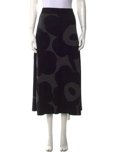 Pre-owned Marimekko Floral Print Long Skirt W/ Tags In Black