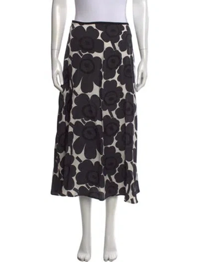 Pre-owned Marimekko Floral Print Long Skirt W/ Tags In Black