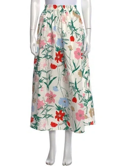 Pre-owned Marimekko Floral Print Long Skirt In White
