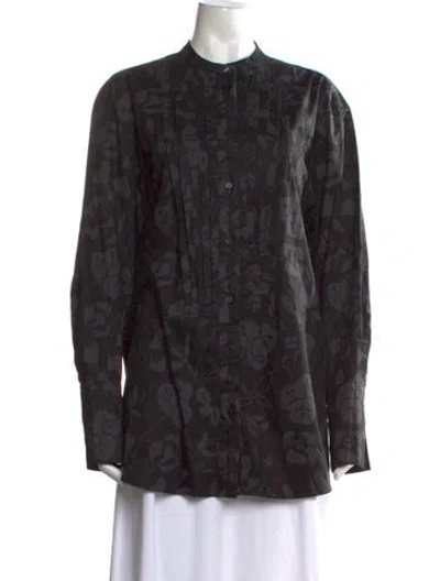 Pre-owned Marimekko Floral Print Long Sleeve Blouse In Black