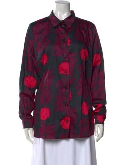 Pre-owned Marimekko Floral Print Long Sleeve Button-up Top In Blue