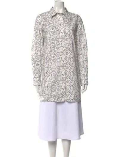 Pre-owned Marimekko Floral Print Long Sleeve Button-up Top In White