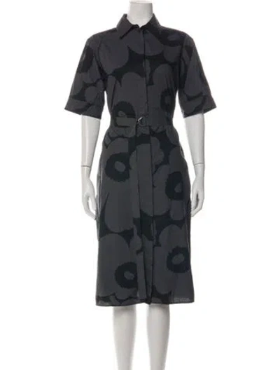 Pre-owned Marimekko Floral Print Midi Length Dress In Black