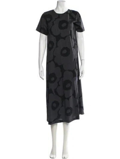 Pre-owned Marimekko Floral Print Midi Length Dress In Black