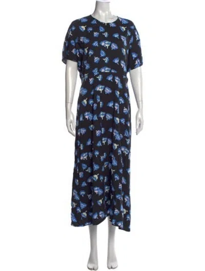 Pre-owned Marimekko Floral Print Midi Length Dress In Black