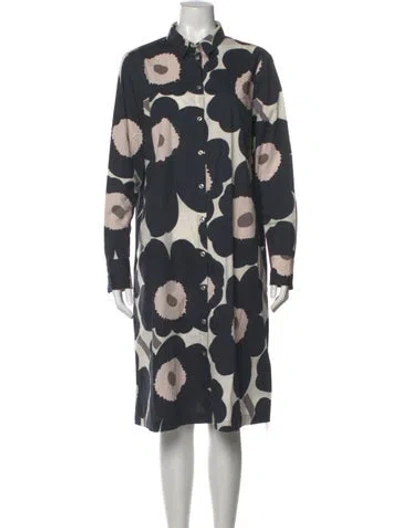 Pre-owned Marimekko Floral Print Midi Length Dress In Blue