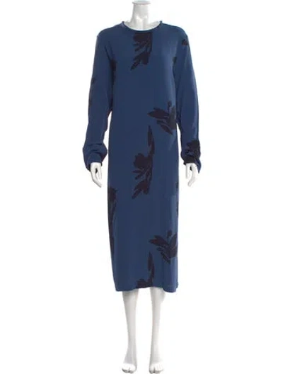 Pre-owned Marimekko Floral Print Midi Length Dress In Blue