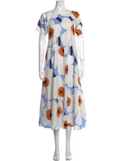 Pre-owned Marimekko Floral Print Midi Length Dress In Blue