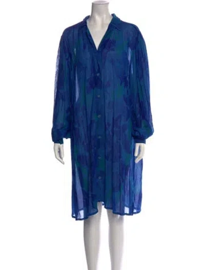 Pre-owned Marimekko Floral Print Midi Length Dress In Blue