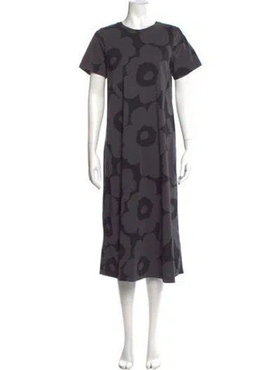 Pre-owned Marimekko Floral Print Midi Length Dress In Gray