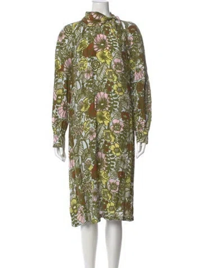 Pre-owned Marimekko Floral Print Midi Length Dress In Green