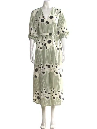 Pre-owned Marimekko Floral Print Midi Length Dress In Green