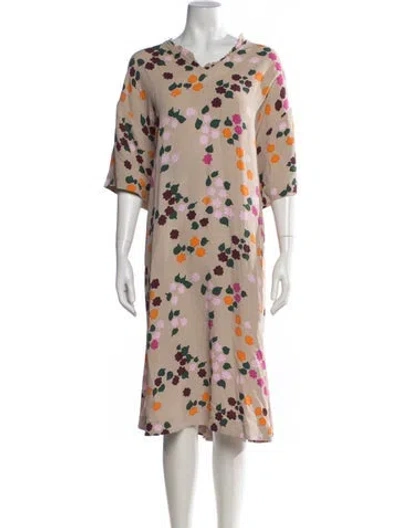Pre-owned Marimekko Floral Print Midi Length Dress In Neutrals