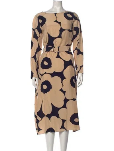 Pre-owned Marimekko Floral Print Midi Length Dress In Neutrals