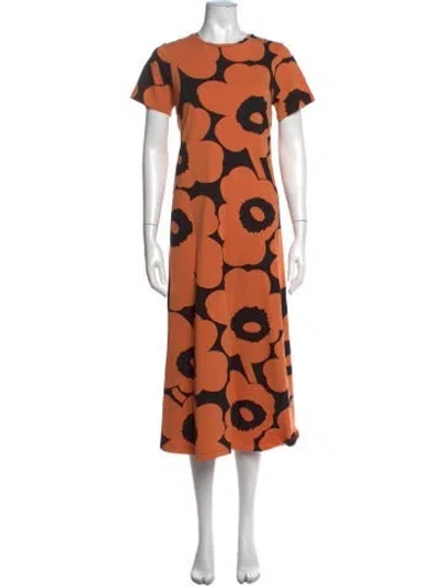 Pre-owned Marimekko Floral Print Midi Length Dress In Orange
