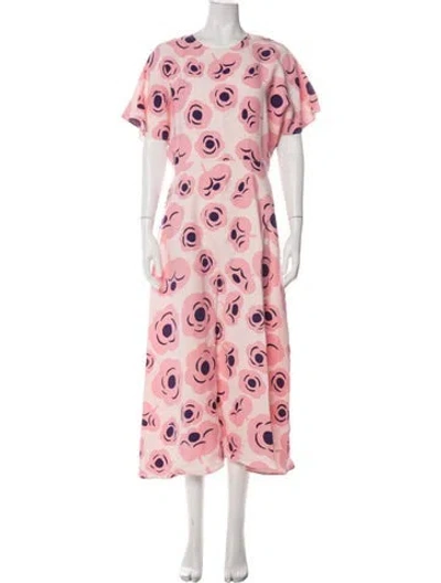 Pre-owned Marimekko Floral Print Midi Length Dress In Pink