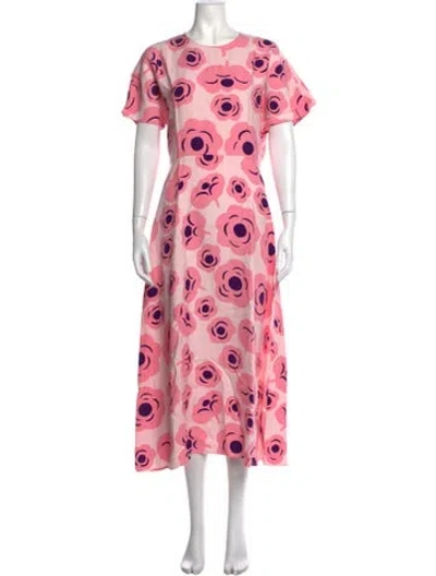 Pre-owned Marimekko Floral Print Midi Length Dress In Pink