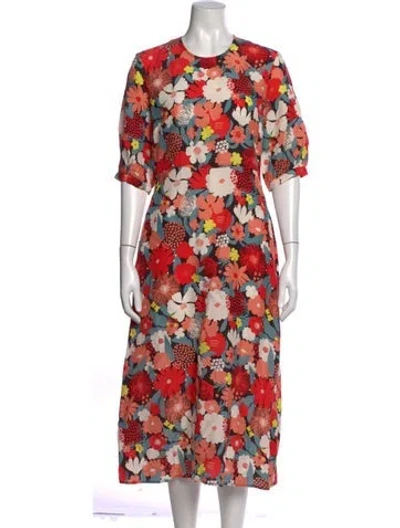 Pre-owned Marimekko Floral Print Midi Length Dress In Red