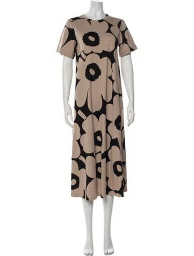 Pre-owned Marimekko Floral Print Midi Length Dress W/ Tags In Neutral