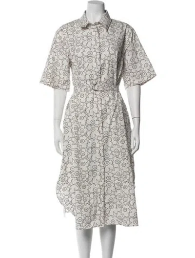 Pre-owned Marimekko Floral Print Midi Length Dress In White