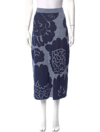 Pre-owned Marimekko Floral Print Midi Length Skirt In Blue