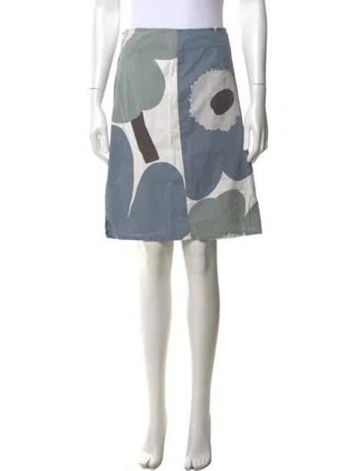 Pre-owned Marimekko Floral Print Midi Length Skirt In Blue