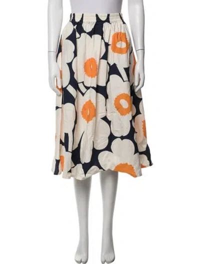 Pre-owned Marimekko Floral Print Midi Length Skirt In Neutrals