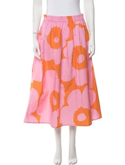 Pre-owned Marimekko Floral Print Midi Length Skirt In Pink