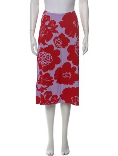 Pre-owned Marimekko Floral Print Midi Length Skirt In Red