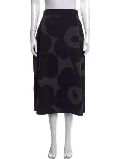 Pre-owned Marimekko Floral Print Midi Length Skirt W/ Tags In Black