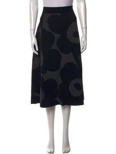 Pre-owned Marimekko Floral Print Midi Length Skirt W/ Tags In Black