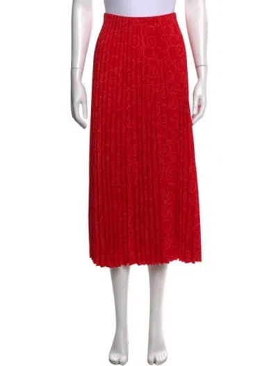 Pre-owned Marimekko Floral Print Midi Length Skirt W/ Tags In Red
