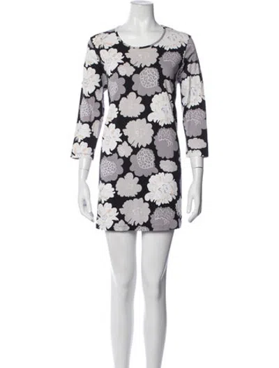 Pre-owned Marimekko Floral Print Mini Dress In Black