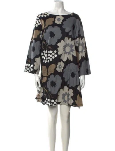 Pre-owned Marimekko Floral Print Mini Dress In Black/white