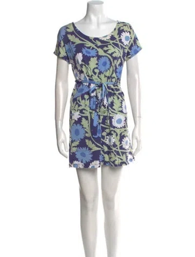 Pre-owned Marimekko Floral Print Mini Dress In Blue