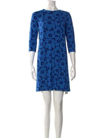 Pre-owned Marimekko Floral Print Mini Dress In Blue