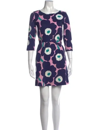 Pre-owned Marimekko Floral Print Mini Dress In Blue