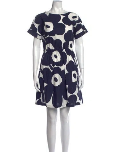 Pre-owned Marimekko Floral Print Mini Dress In Blue