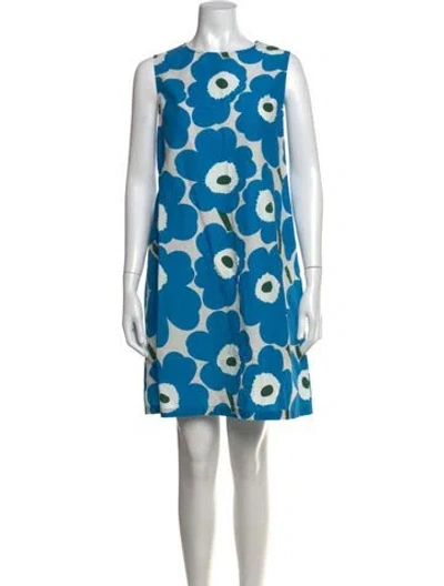 Pre-owned Marimekko Floral Print Mini Dress In Blue