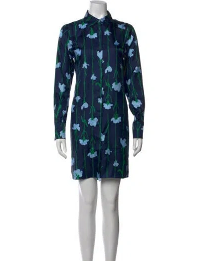 Pre-owned Marimekko Floral Print Mini Dress In Blue