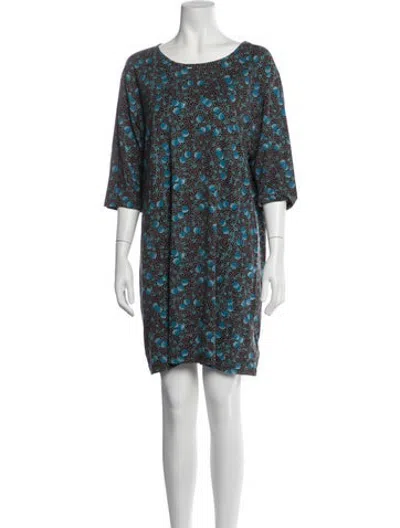 Pre-owned Marimekko Floral Print Mini Dress In Blue/brown