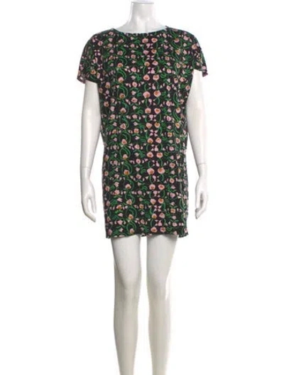Pre-owned Marimekko Floral Print Mini Dress In Green