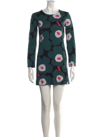 Pre-owned Marimekko Floral Print Mini Dress In Green