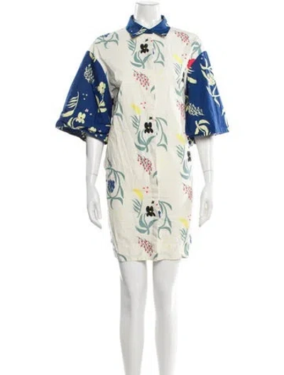 Pre-owned Marimekko Floral Print Mini Dress In Neutral