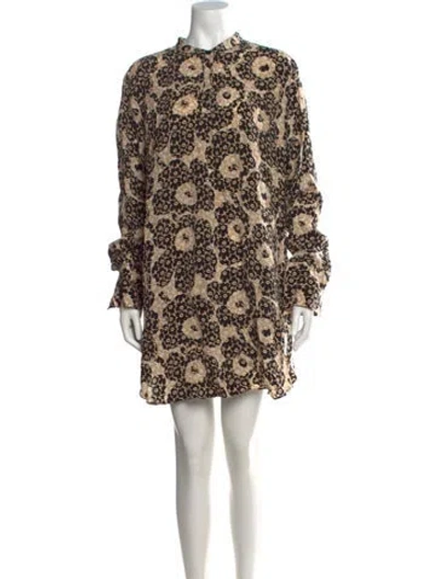 Pre-owned Marimekko Floral Print Mini Dress In Neutral