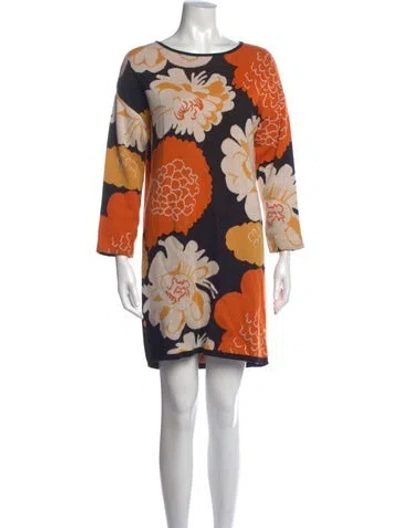 Pre-owned Marimekko Floral Print Mini Dress In Orange