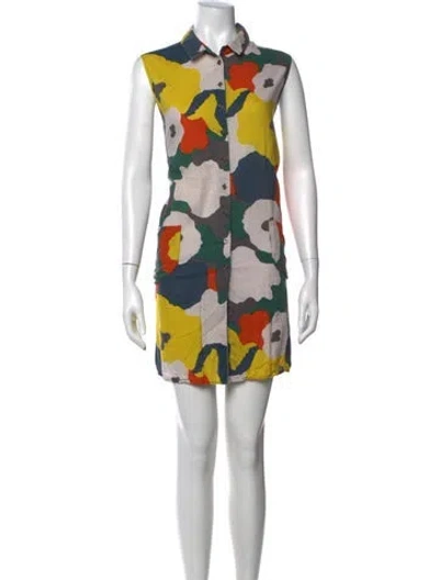 Pre-owned Marimekko Floral Print Mini Dress In Orange