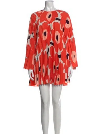 Pre-owned Marimekko Floral Print Mini Dress In Orange